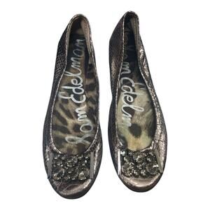 Sam Edelman S-Caper Jewel Embellished Flats Size 8.5 m silver snake skin texture